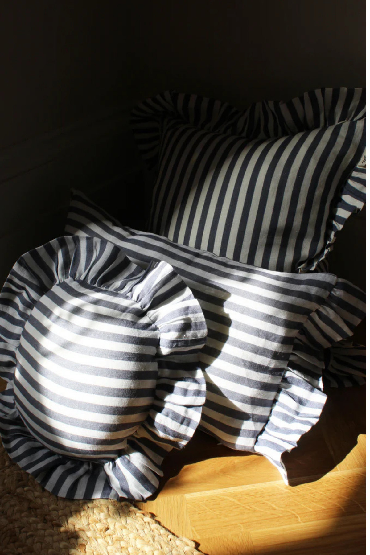COMING SOON - Amuse La Bouche Folkstone Blue Candy Stripe Rectangle Cushion Cover