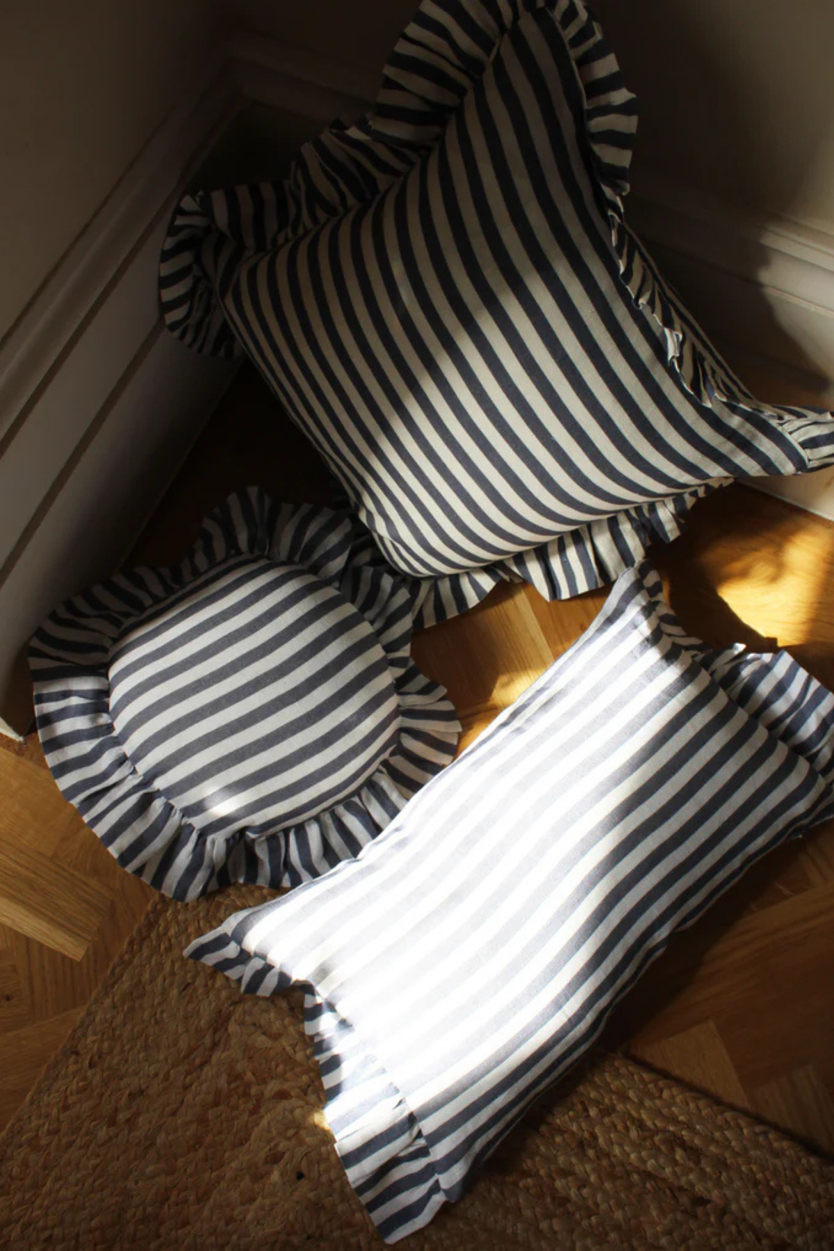COMING SOON - Amuse La Bouche Folkstone Blue Candy Stripe Rectangle Cushion Cover