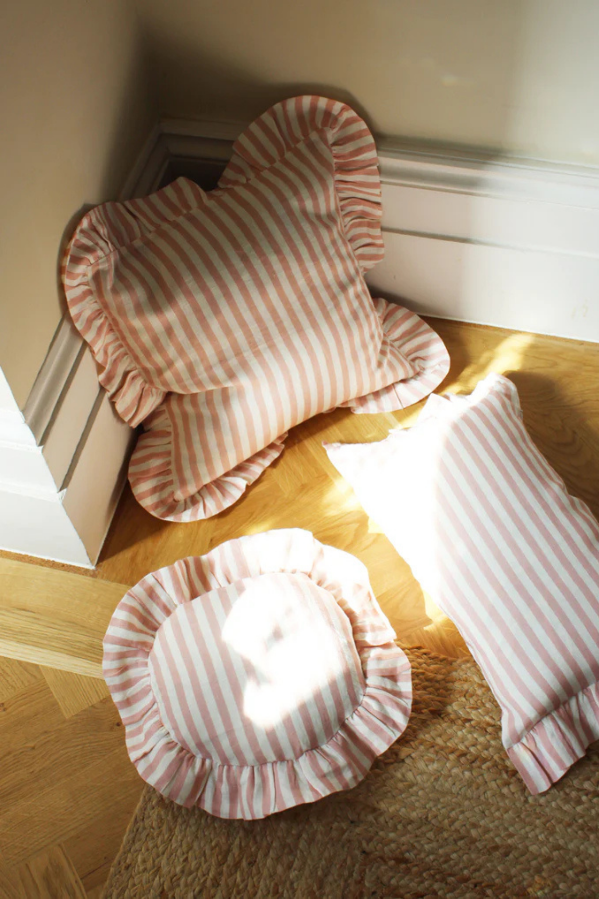 Blush Candy Stripe Round Cushion Cover