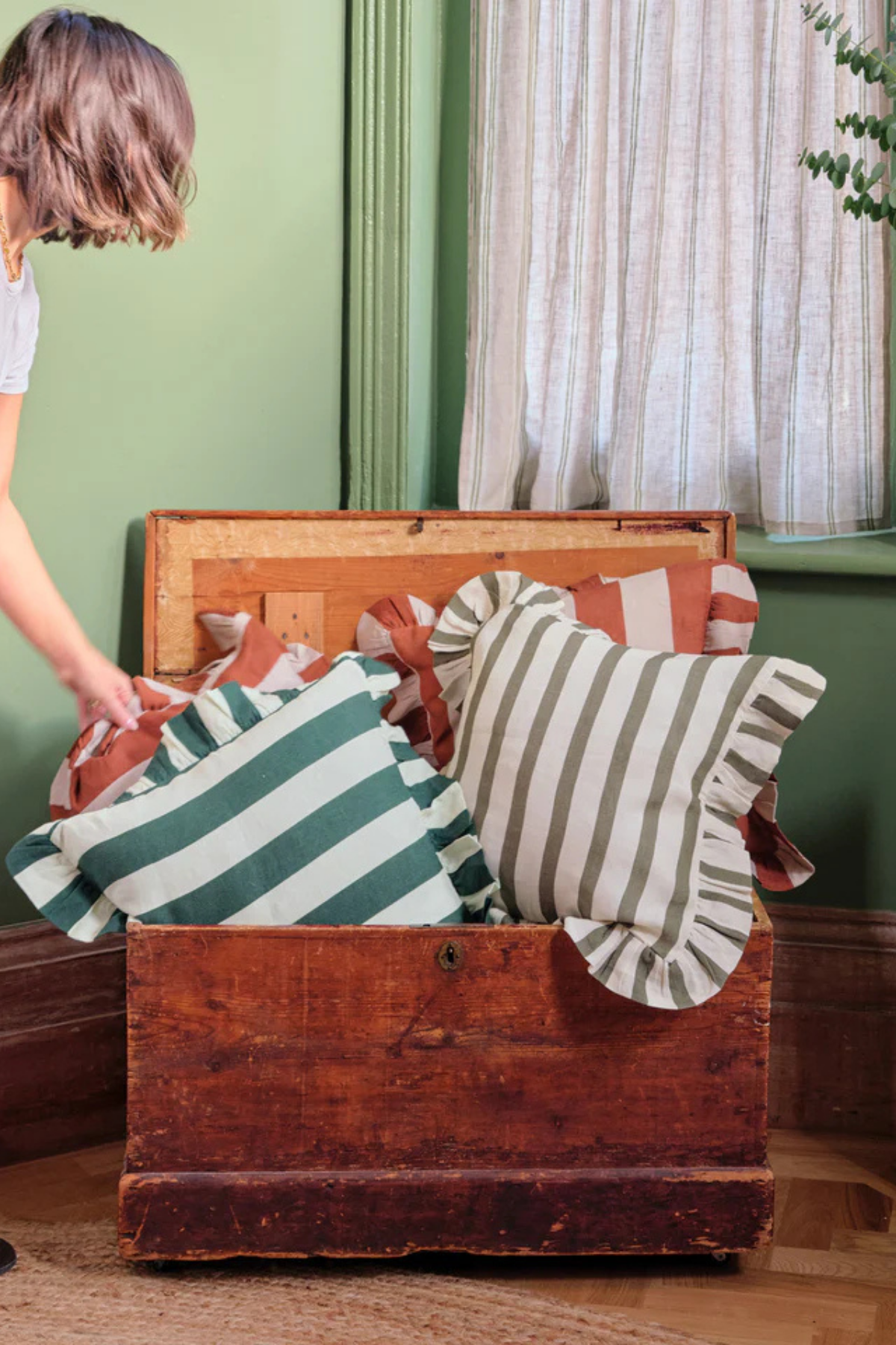 COMING SOON - Amuse La Bouche Forest Green Wide Stripe Cushion Cover