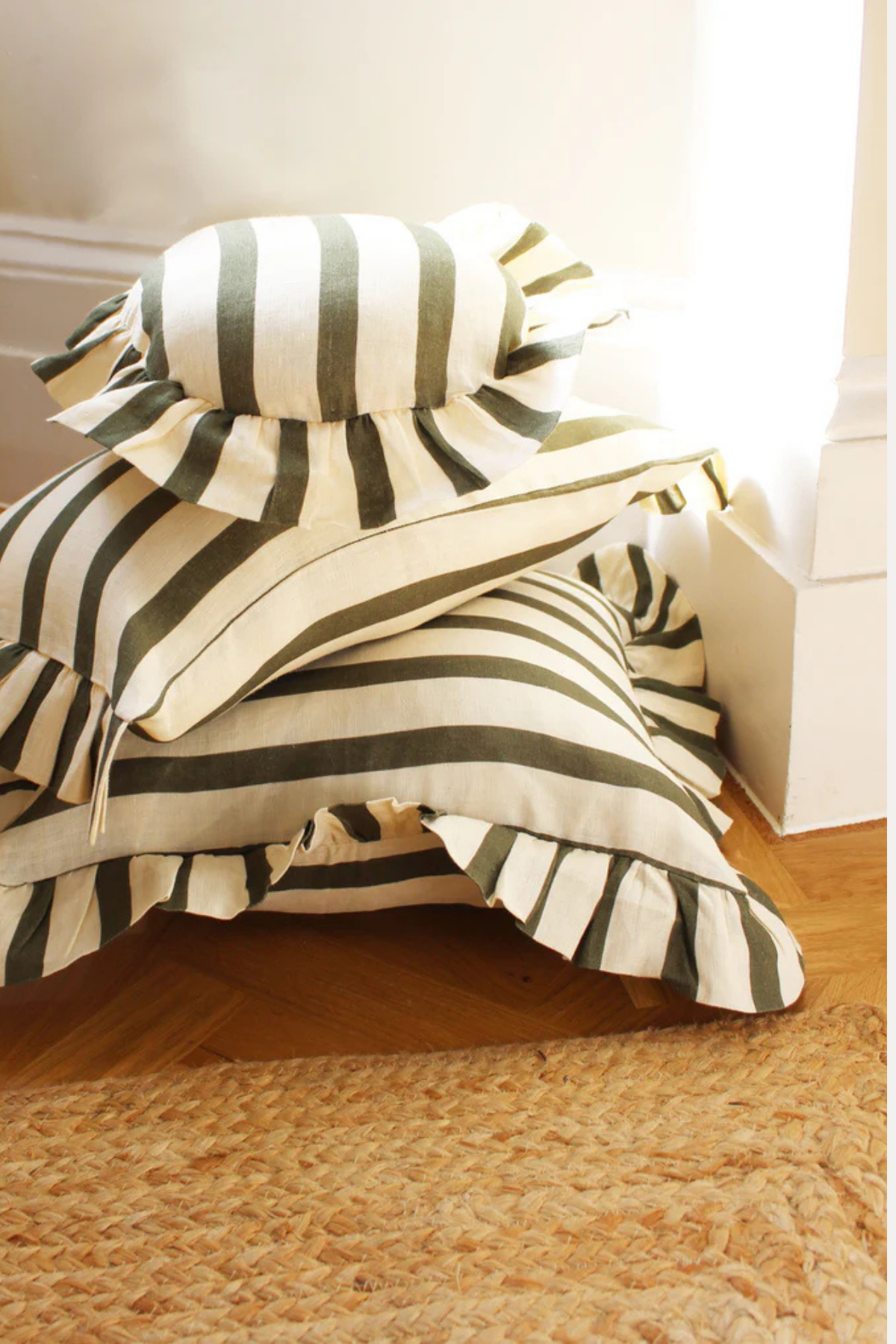 COMING SOON - Amuse La Bouche Olive & Ivory Thin Stripe Rectangle Cushion Cover