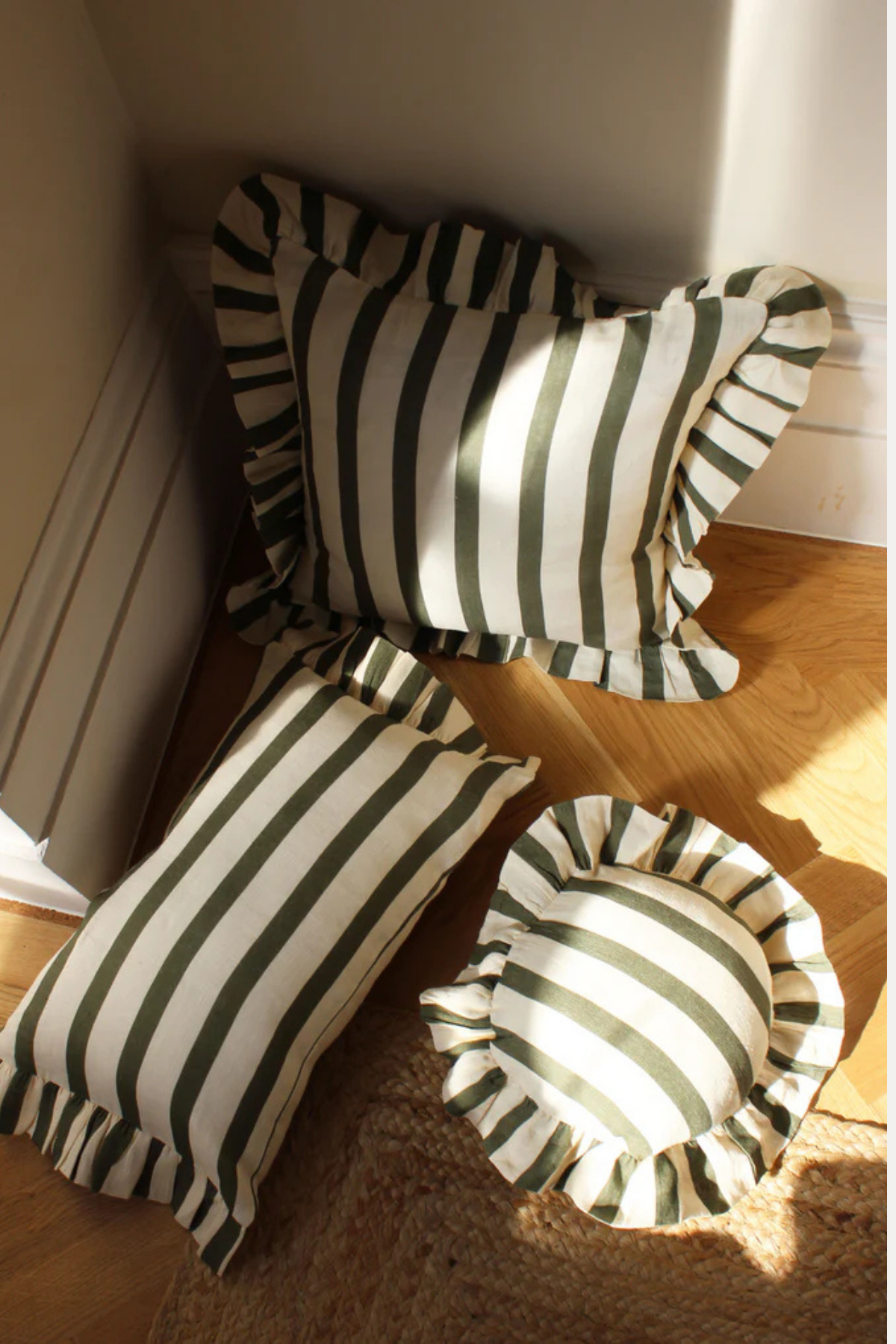 COMING SOON - Amuse La Bouche Olive & Ivory Thin Stripe Rectangle Cushion Cover