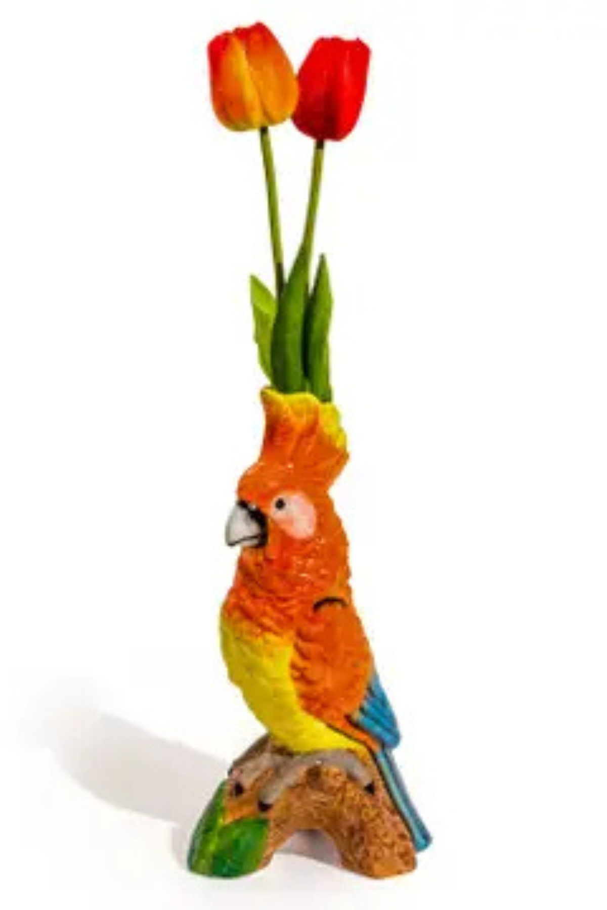 Orange Parrot on a Perch Ceramic Vase
